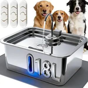 Smart Pet Water Fountain, 18L/608Oz Stainless Steel Dispenser with APP Monitoring, Silver, BPA-Free, Water Bowl Dispenser for Large Dogs, Indoor and Outdoor Use (with 5 Filters & Sponges)
