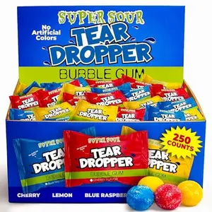 Tear Droppers Sour Gumballs  250 Count - No Artificial Dyes - Individually Wrapped  Cherry, Lemon & Blue Raspberry  Bulk Sour Candies