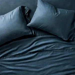 Full 100% Linen Sheet Set Dark Mineral Blue - Casaluna
