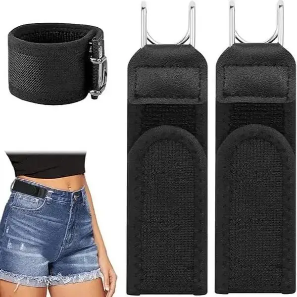 2PC Metal Hook Elastic Belt Buckle Invisible Design Soft Adjustable Side Tactical Belt Unisex Invisible Waist Cincher - No-Sew Waist Tightener Buckle & Belt Hack