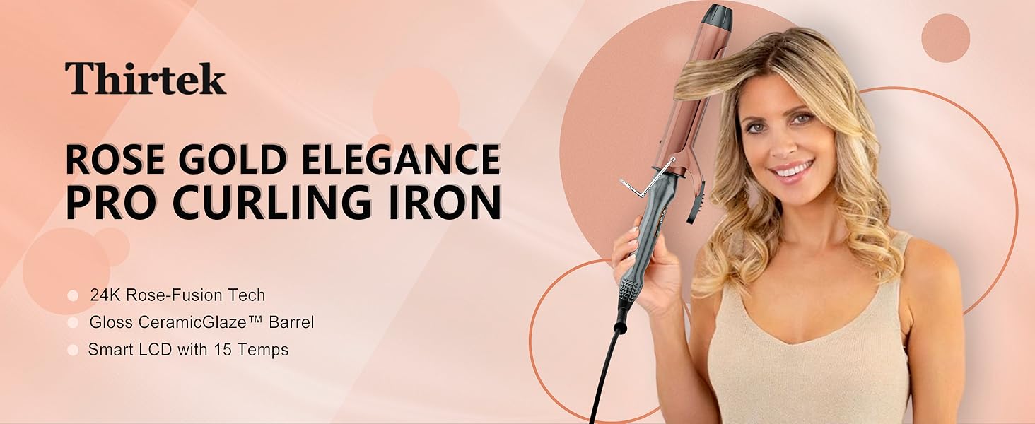 Thirtek 1/1.25/1.5 Inch Curling Iron with Ceramic Tourmaline Barrel, Curling Wands with 15 Temps for All Hair Types Long-Lasting, Smooth Salon Finish, 60-min Auto Shut-Off, Dual Voltage Hair Curler Adjustable planchas de cabello plancha de cabello