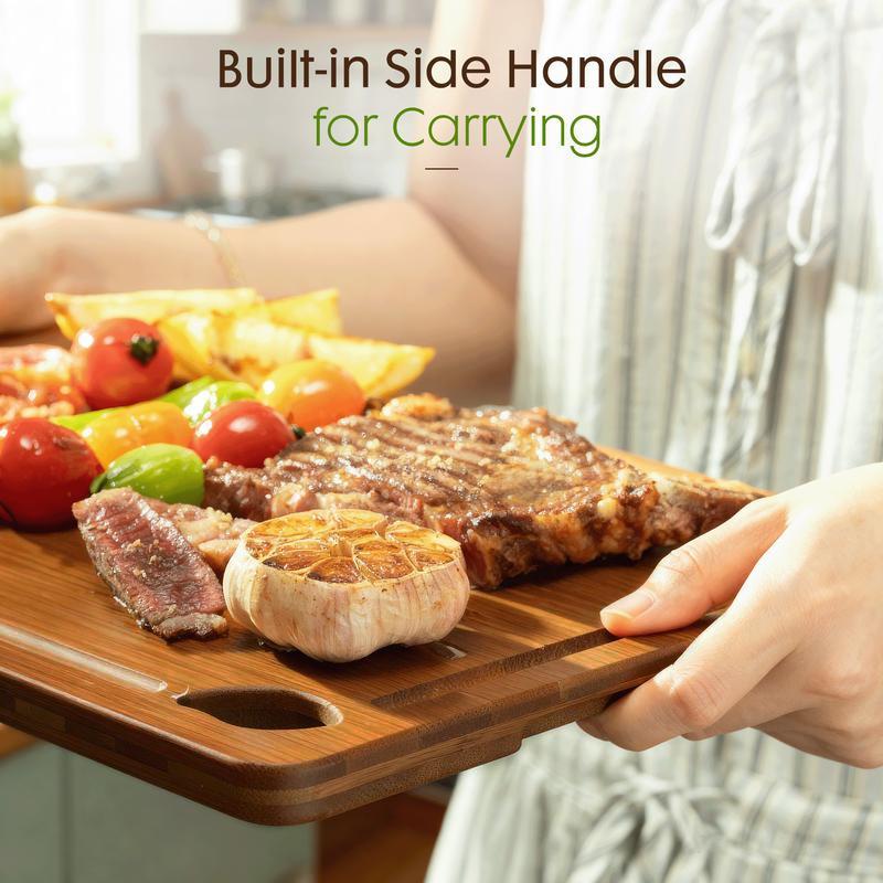 3-Piece Bamboo Cutting Board Set |  Food-Grade Charcuterie & Chopping Boards for Meat, Vegetables, Fruits - Durable,Kitchen Chopping Boards with Juice Groove & Built-in Handles， Eco-Friendly | Kitchen Must Haves, Dark Brown | Gifts for Her