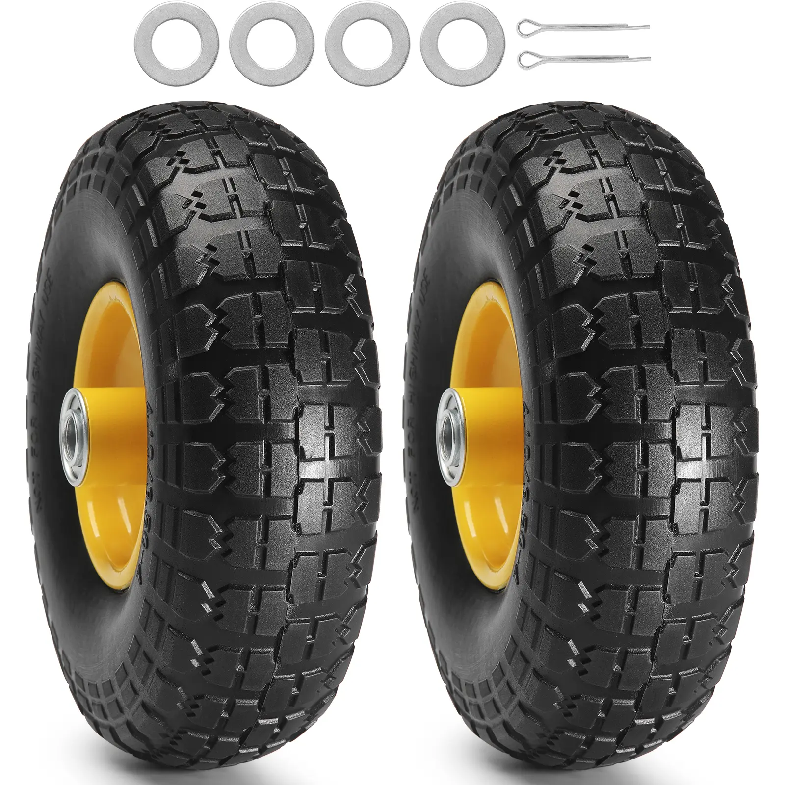 【Summerfinds】VEVOR 2-Pack 10 in Solid PU Run-Flat Tubeless Wagon Wheels, 400 lbs Dynamic Load, 450 lbs Static Load, Deep Tread Patterns, Flat Free for Hand Truck, Towing Equipment (Ages 12+), Run Flat Tires