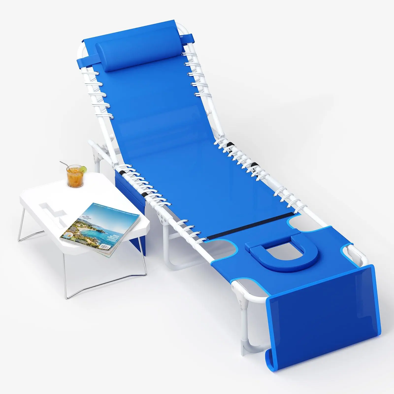 Garvee 3-in-1 Portable Tanning Chair with Face Hole - 5 Positions Reclining, Folding Side Table, Removable Pillow - Heavy Duty Outdoor Seating, Patio Outdoor Furniture for Beach, Pool Supports 330lbs