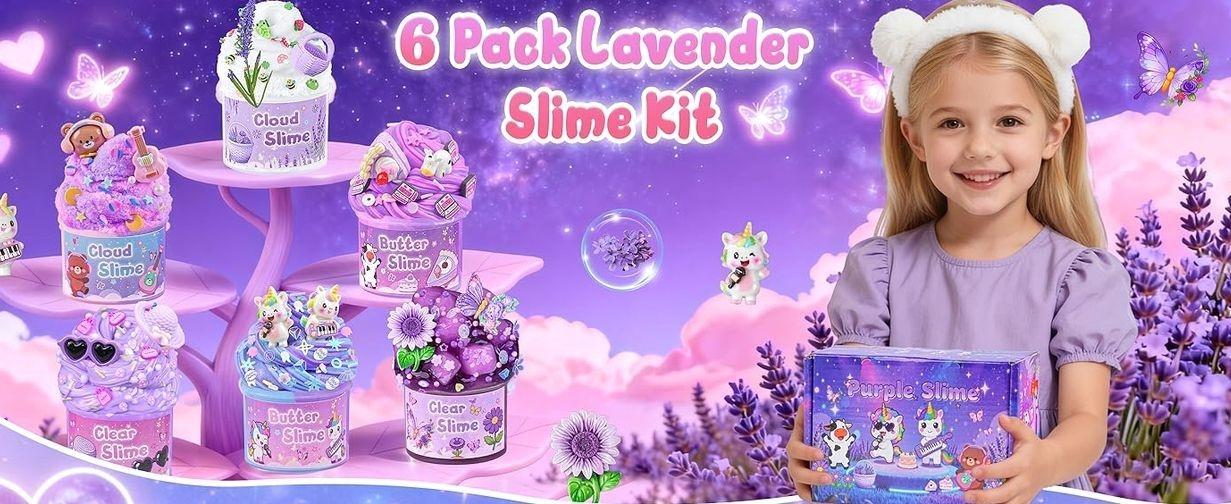 6 Pack Slimes, Purple Slime for Kids, Butter Cloud Slime kit for Girls Ages 8-12, Toys for Girls and Boys, Birthday Halloween Christmas Party Favors for Kids Goodie Bag Stuffers