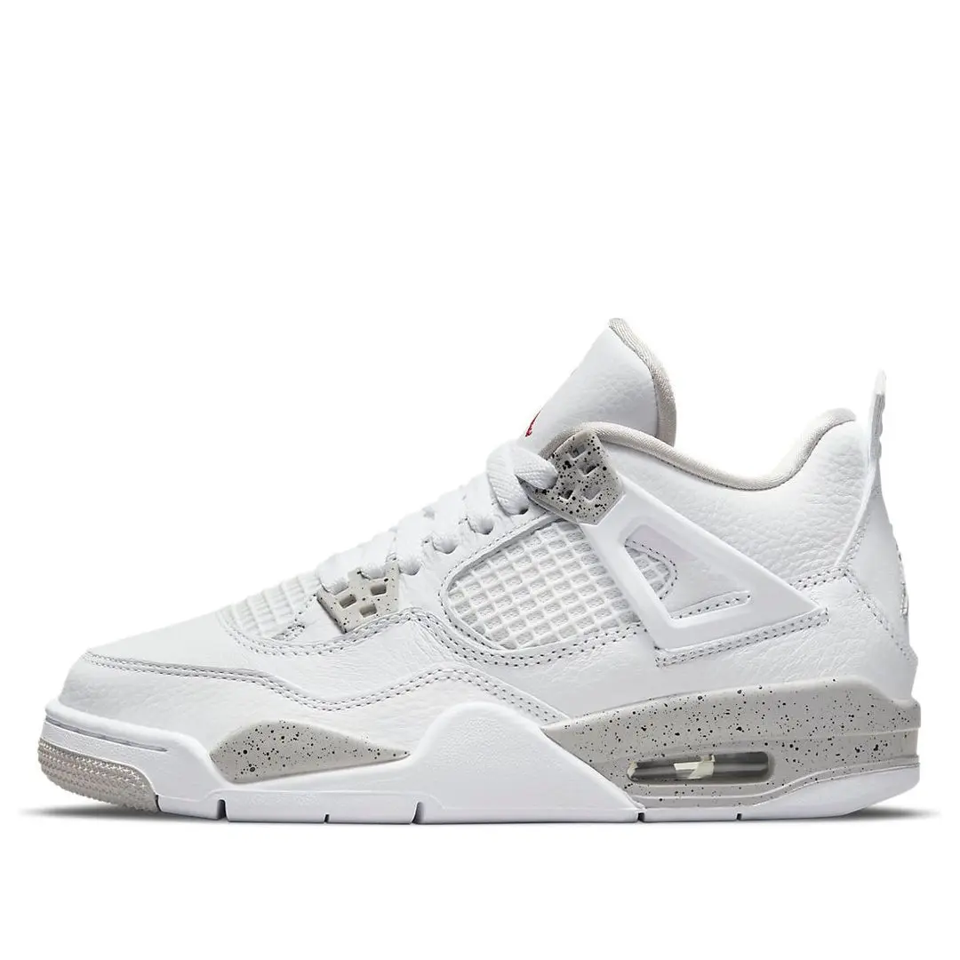 Air Jordan 4 Retro White Oreo (2021) GS Youth Kids' High-Top Lace-Up Athletic Basketball Trainers, Speckled Design, Textured Details