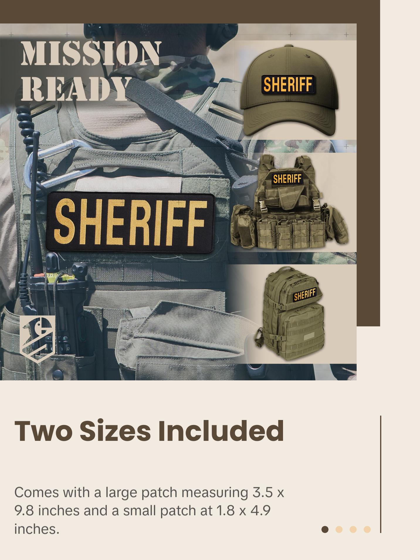 Bluyellow 2pcs Sheriff Patch Set – Embroidered Hook & Loop Costume Patches for Backpack, Dog Harness, Tactical Vest – Yellow on Black