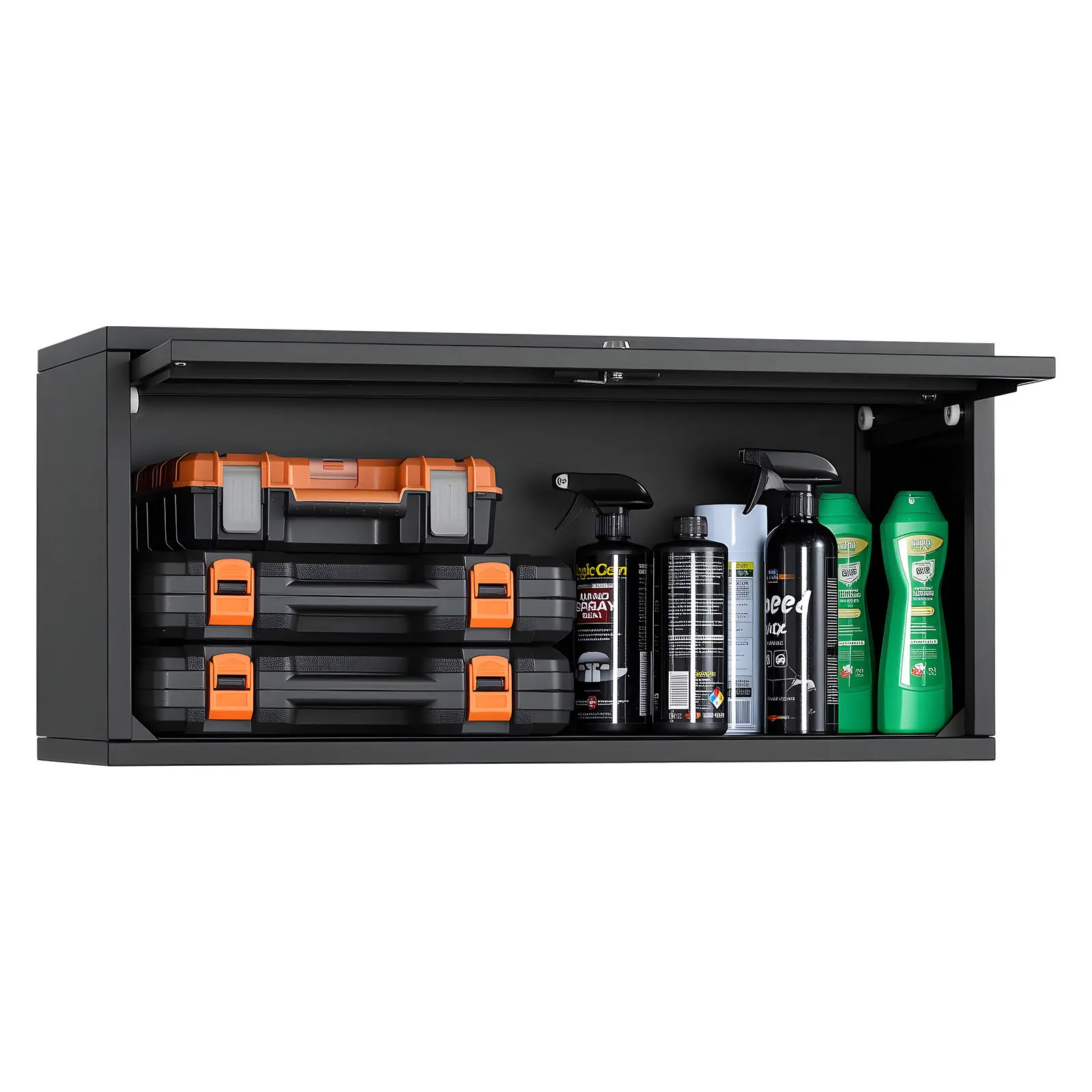 VEVOR Heavy-Duty Enclosed Metal Wall Cabinet, 27.56W x 12.01D x 14.02H in, Multi-Layer Floating Safe Garage Storage Organization Cabinet with Up-Flip Door, 120 lbs Load per Shelf, Fit for Garage, Basement, Assembly Required, Enclosed Wall Cabinets