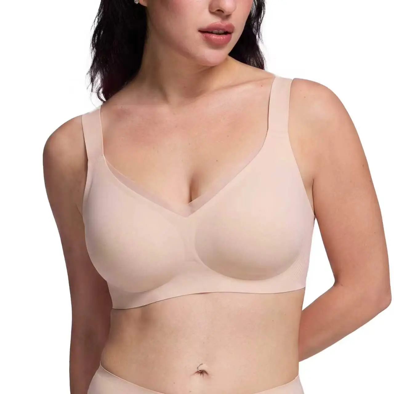 VRCOMFY  Jelly Wireless Womens Bra No Underwire Seamless Wireless Bra with Soft Support V Neck Mesh Bras Lace Bralette Everyday Bra
