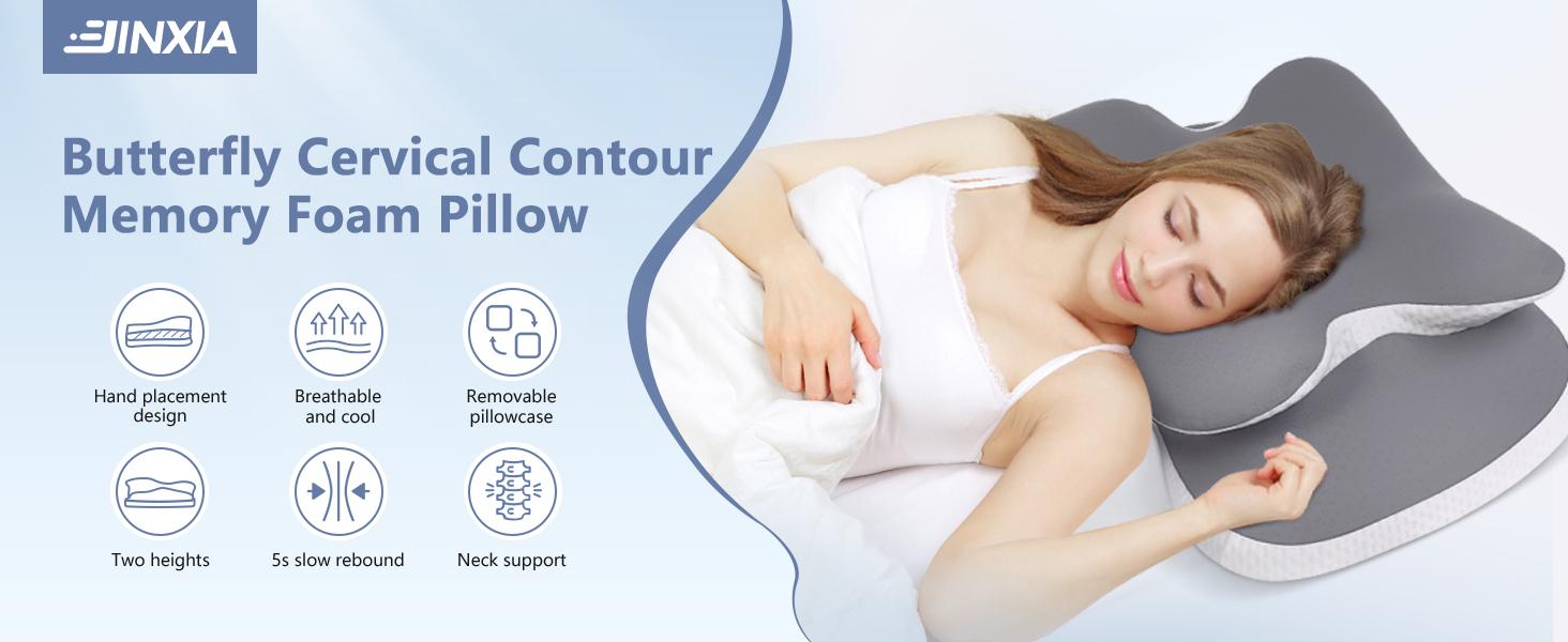 Cervical Neck Pillow, Adjustable Memory Foam with Breathable & Removable Cooling Silk Case, Ergonomic Support for Lying down Side Back & Stomach Sleeper,Ideal Gift