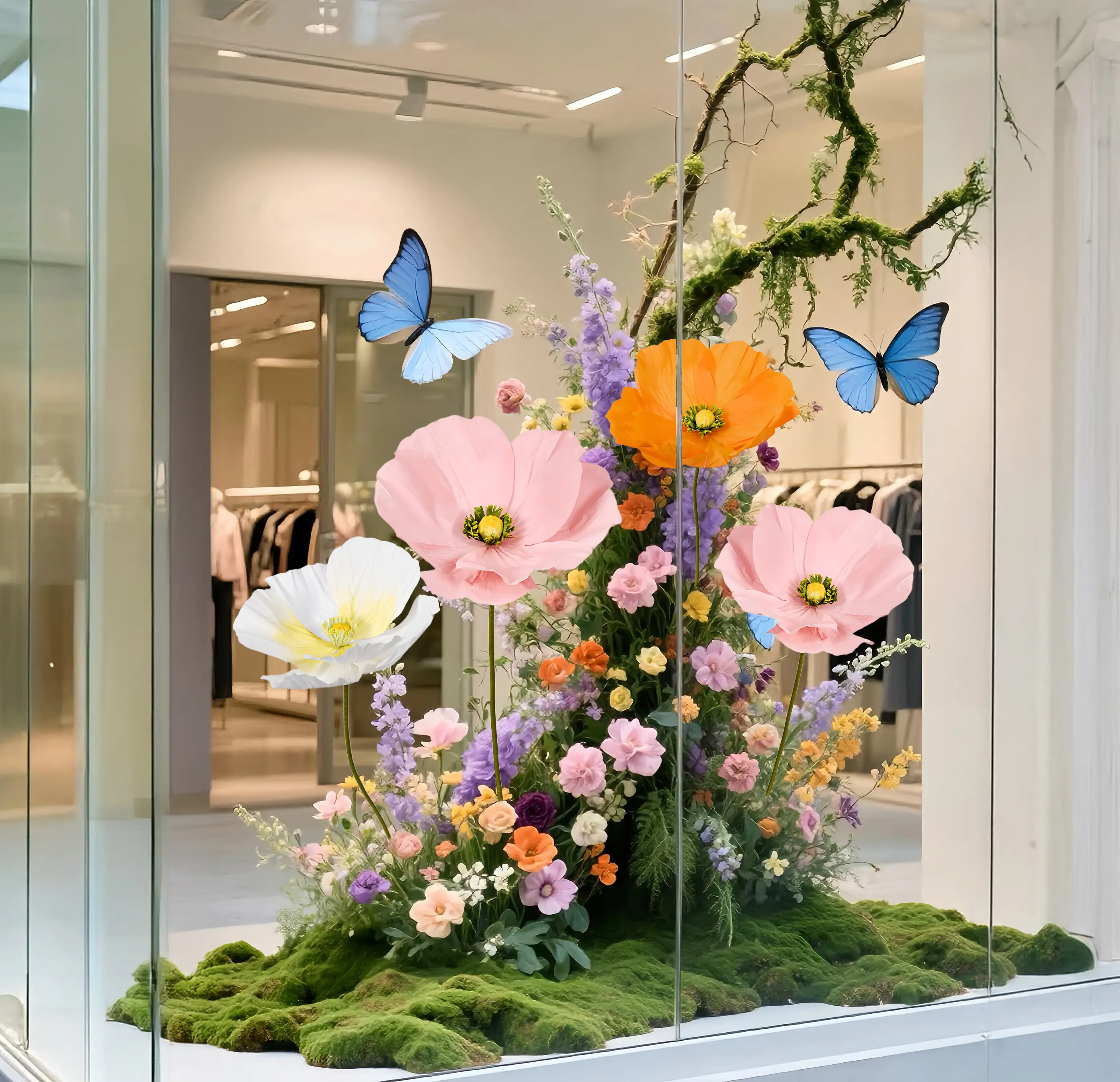 High-Visibility Low-Care Holiday Paper Artificial Silk Giant Flowers - Christmas Decorations, Jumbo Props for Shopping Mall Tree Displays & Retail Window Installations (Business Use), Artificial Silk Flowers