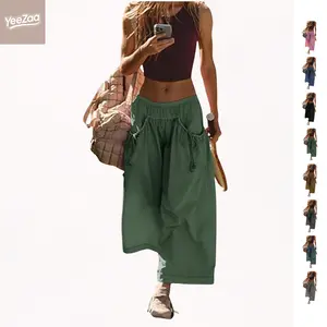 YeeZaa Women's Capri Track Pants Loose Wide Leg Sporty Pants Hiking 2026 Spring Summer Y2k Drawstring Elastic Waist Pant with Pockets Lightweight Breathable