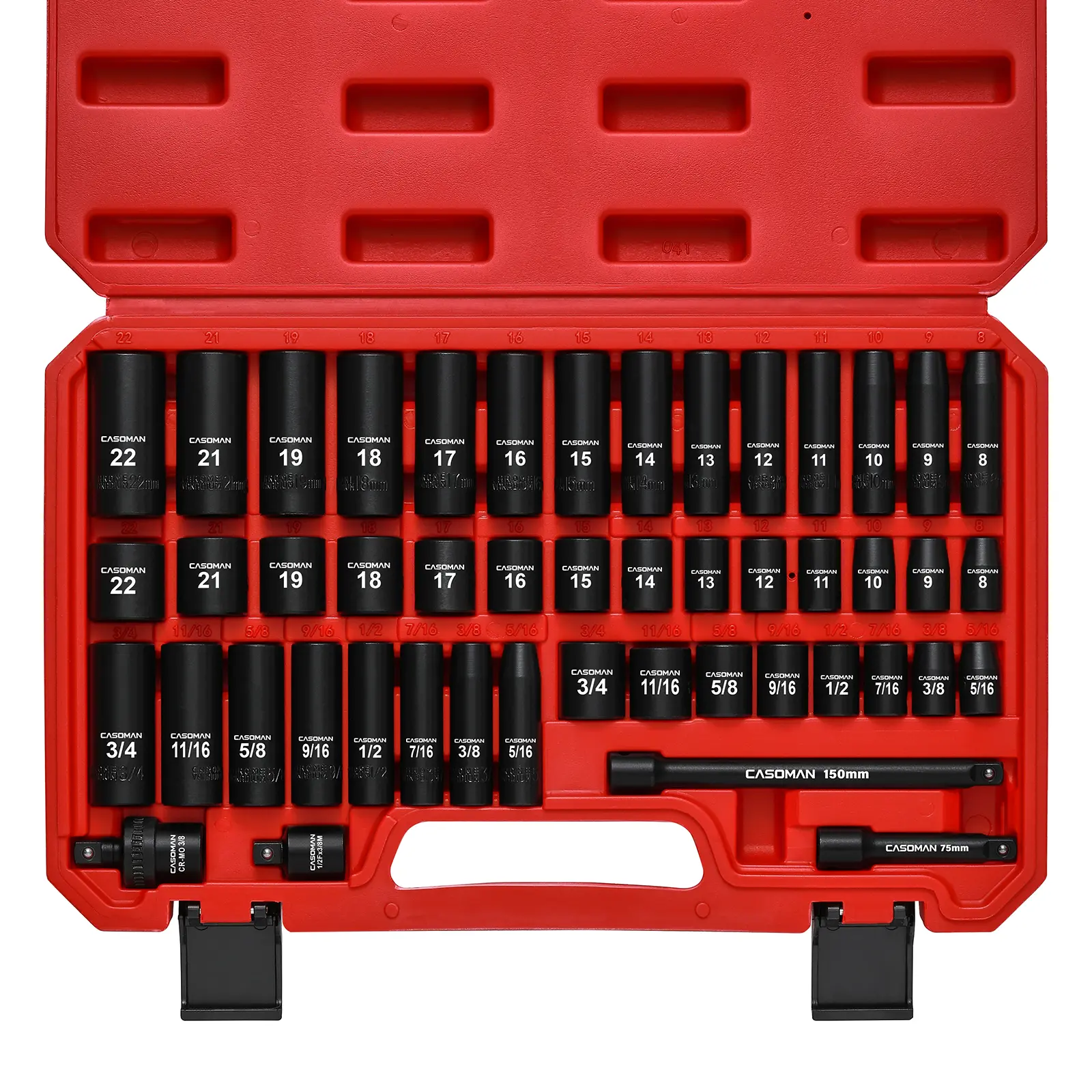CASOMAN 49-Piece 3/8"-Drive 6-Point Chrome Vanadium Steel Impact Sockets Set - Socket Wrenches, Extension Bars, Adapter, Universal Joint, Laser Etching, Rounded-Off Guard, Automotive Repair Tools, Father’s Day Gift