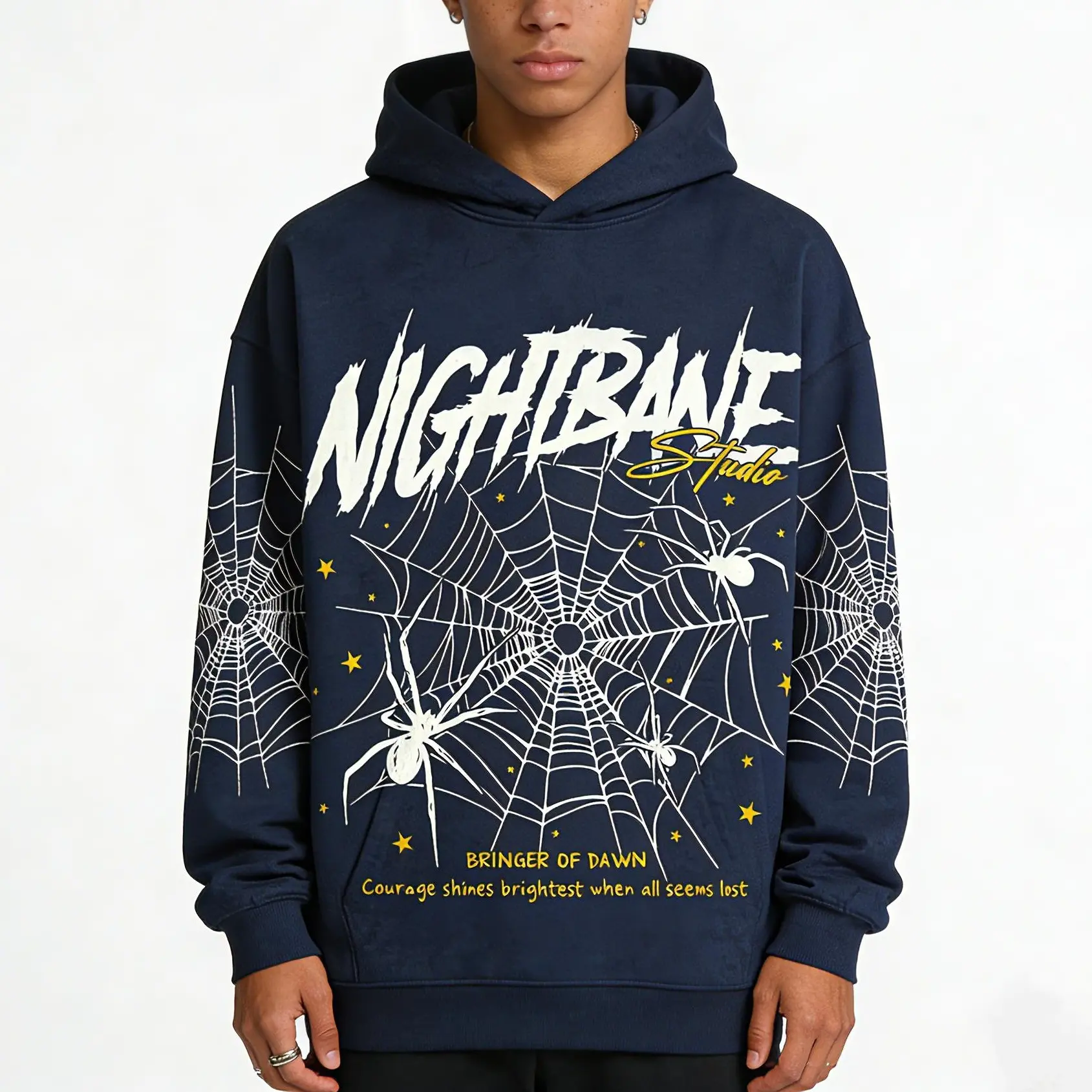 Sopula Studio Men's Casual Long-Sleeve Pullover Graphic Hoodie - Dark Night Bane Spider Web Hell Star Print, Pocket Design, Streetwear Menswear Top, Graphic Hoodies, Hoodies & Sweatshirts