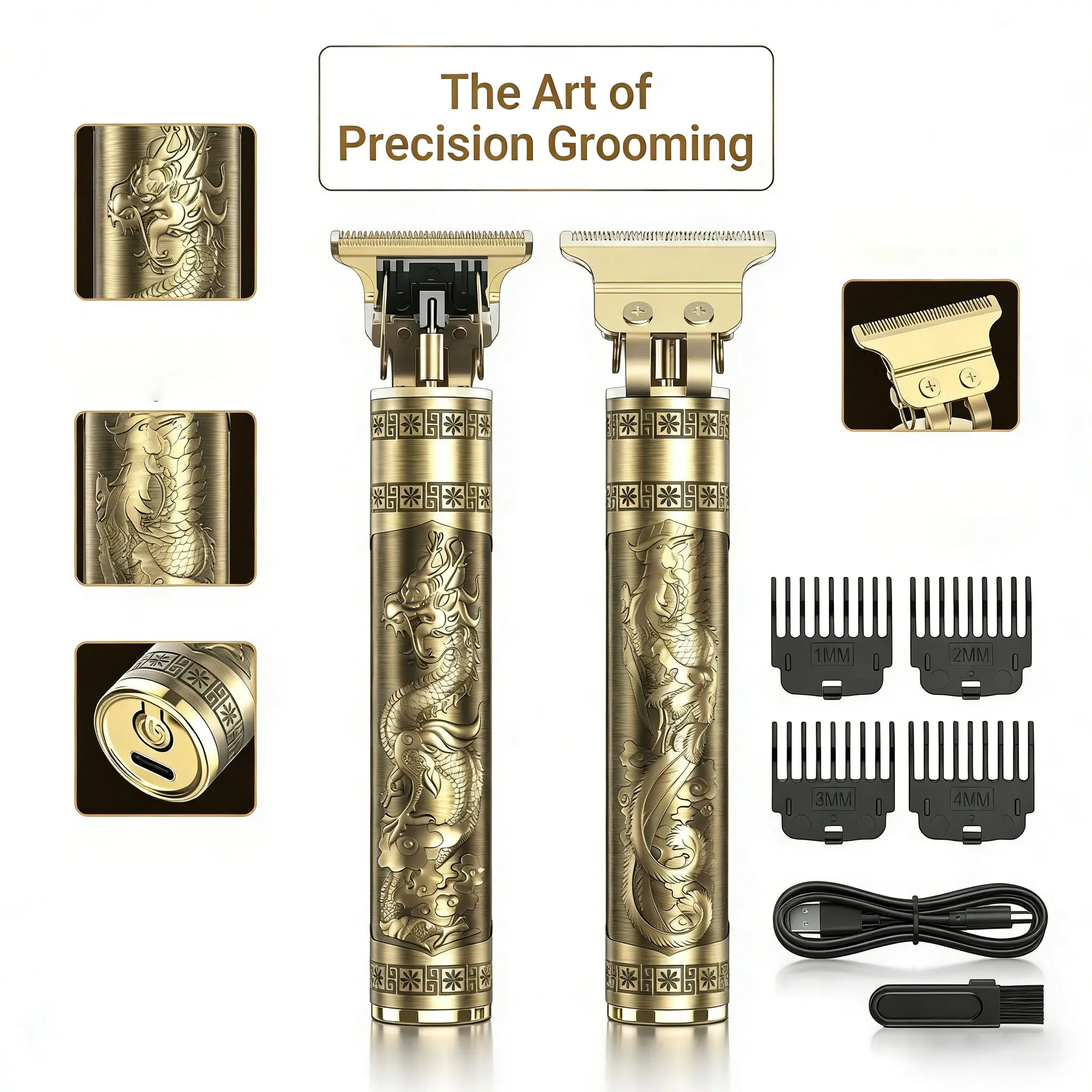 Men's Professional Gold T-Blade Beard Trimmer Combo, Cordless Rechargeable Barber Clippers, Luxury Vintage Gold At-Home Grooming Set,back to school,back to school haul