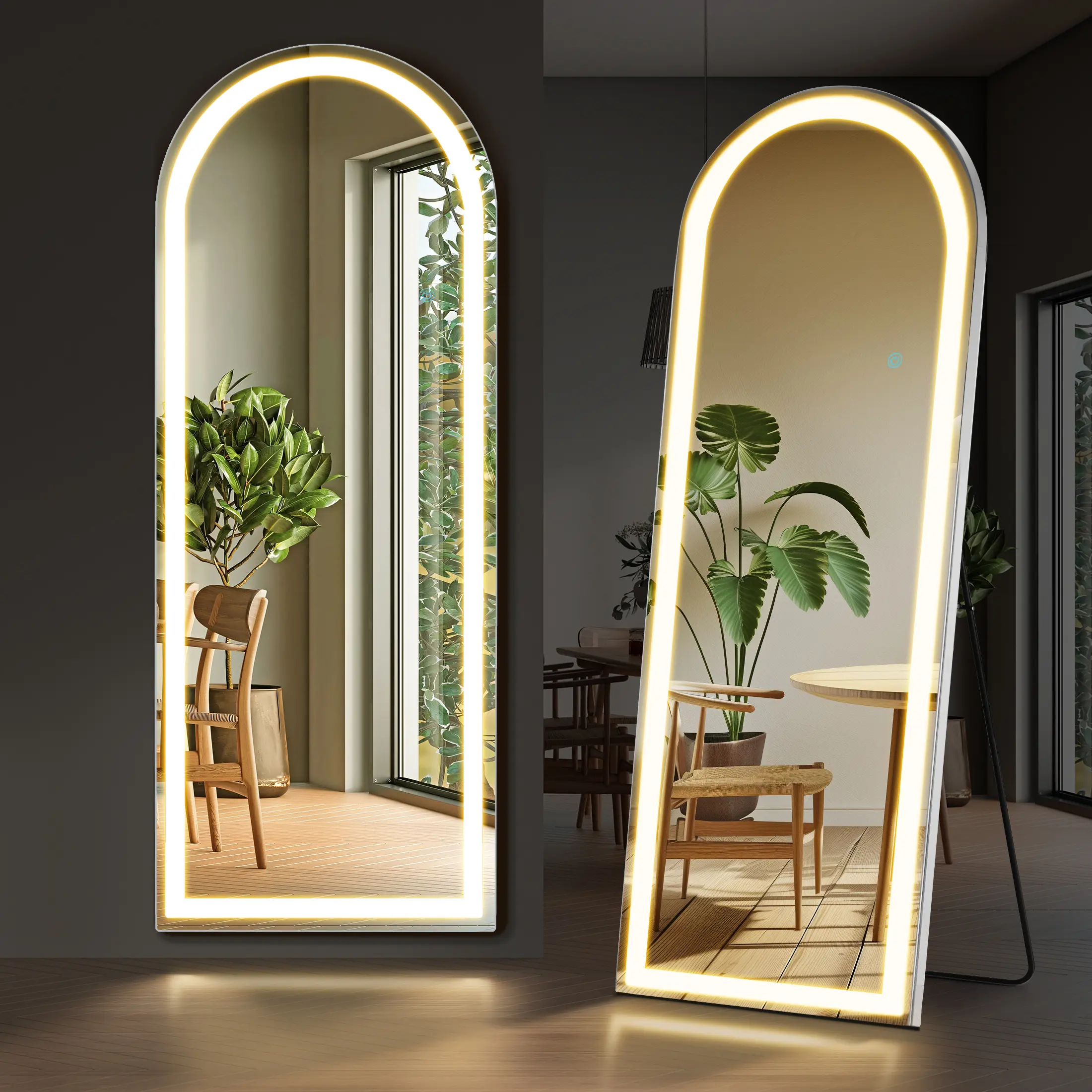 【Summer Sale】Floor Mirror Stand Mirror Full Length with LED Lights, Floor Mirror Dimming & 3 Color Lighting