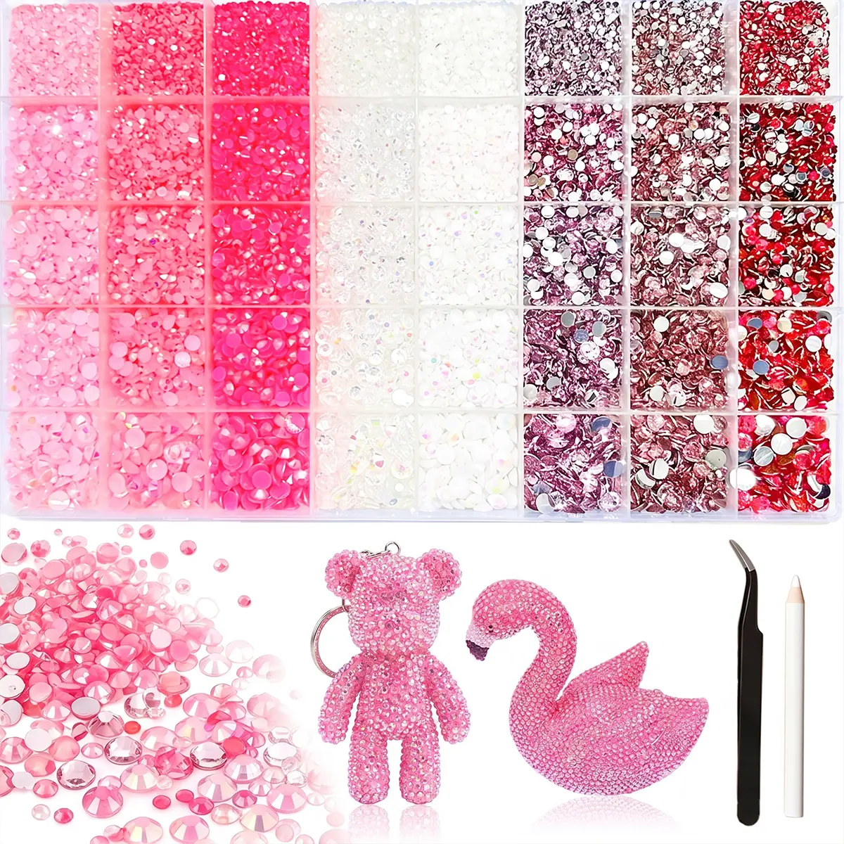 Flatback Gradient Resin Jelly Hot Pink Rhinestones for Crafting Tumblers | Mixed Sizes Pink Gems Rhinestones Bedazzling Crystal with Pickup Tool for DIY Crafts Clothing Mugs Shoes Fabric Nail Art