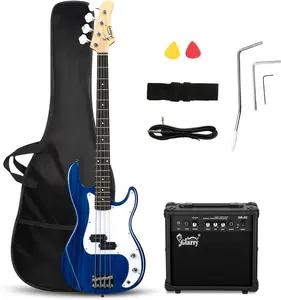 GLARRY Full Size Electric Bass Guitar Beginner Kit 4 String Exquisite Basswood Bass with 20W AMP, Cable, Strap, Bag and Accessories