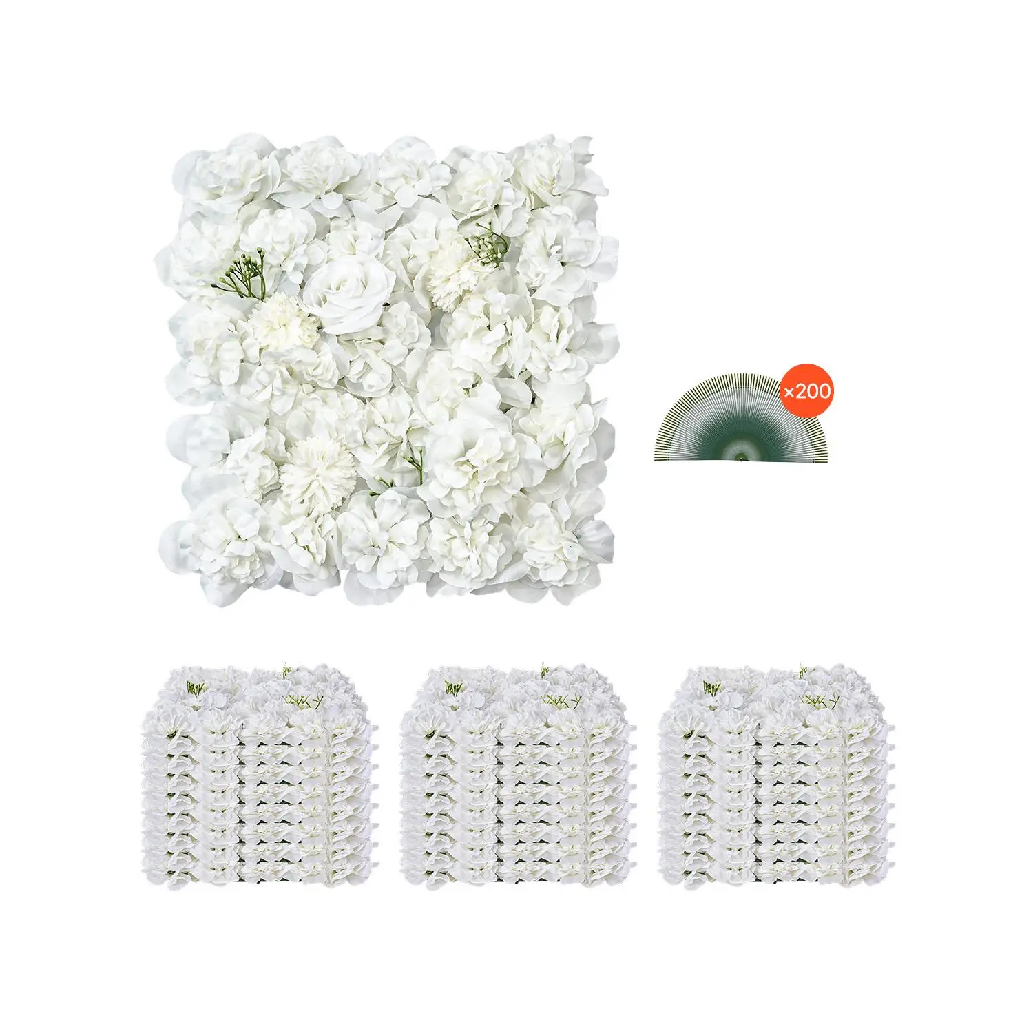 【FathersDayGift】VEVOR 3D Flower Wall Panel, 24 PCS 15 x 15 inch, Artificial Floral Wall Background Mesh Backing Mat,Seamless Design&Easy Installation for Wedding Valentines Day Home Baby Party Backdrop Decor,White