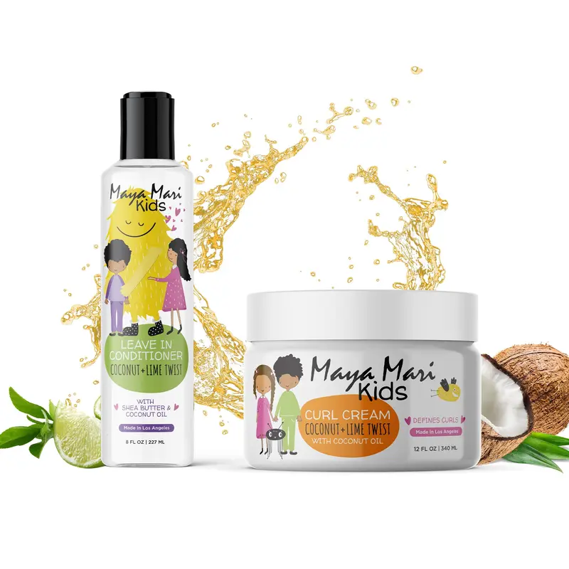 Maya Mari Kids Curls & Coils Essential 2-Piece Natural Hair Care Kit - Leave-In Conditioner, Hydrating Curl Cream, Haircare Treatment, Split Ends Treatment, Smoothing Solution