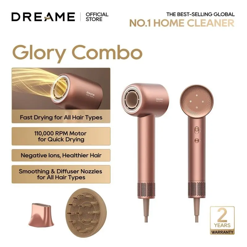 【New Arrivals】DREAME Hair Glory Combo High-Speed Hair Dryer, 110,000 RPM Motor, 300 Million Negative Ions, Fast-Dry in 2 Minutes, Lightweight & Quiet, Smart Temp Control, Ideal for Smooth, Shiny Hair