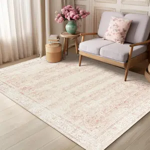 Nursery Rug for Baby Girl  Neutral Blush Pink Boho Cute Floral Foldable Machine Washable Low Pile Soft Surface Carpet Area Rugs for Living Room Bedroom Dorm Kids Playroom