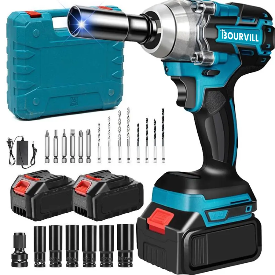 【SummerSale】1/2 Cordless impact Electric Wrenches,3-In-1 High Torque Electric Wrenches With 2x 3000mah Li-Ion Battery,5 Impact Sockets,8 Drills,10 Screws And Tool Case,Impact Tools For Car Lug Nuts (not suitable for modified cars) DealsForYouDays
