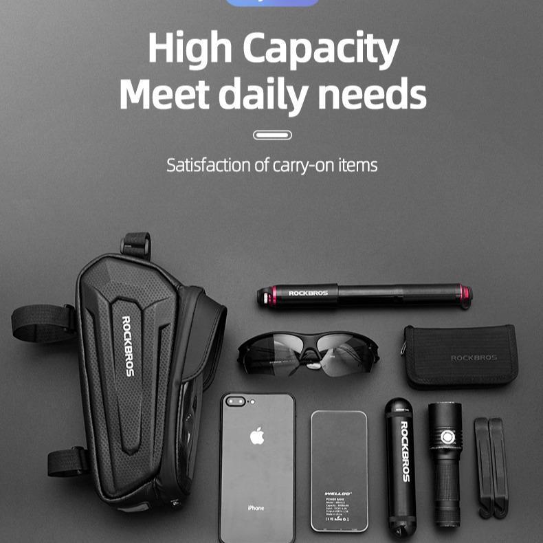 ROCKBROS Waterproof Bike Phone Mount Bag – EVA Hard Shell Bicycle Pouch with Rain Cover, Fits iPhone 14/13/12/11 Pro/XS Max/XR & Smartphones Up to 6.8” – Secure Cycling Accessory for Mountain & Road Bikes