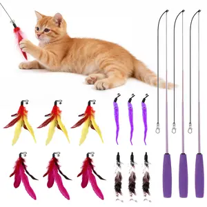 Interactive Cat Feather Toys, Durable Fishing Pole Cats Feathers Toy Replacements, Cat String Toys for Indoor Kitten