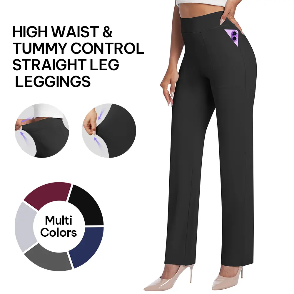 [Size Down] AVAMO Stretchy Slacks for Women Work Pants High Sandwich Waist Tummy Control Business Casual Pull On Office Straight Leg Yoga Pants Womenswear Dailywear Drape Dressy Bottom, Fabric, Hip, Loose, Style, Basic, Minimalist