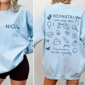 [Ship from US] Printed NICU Nurse Shirt – Neonatal Intensive Care Crewneck, Respiratory Therapist Top, Cute Medical Staff Appreciation Gift, Cozy Hospital Shift Outfit Casual Breathable