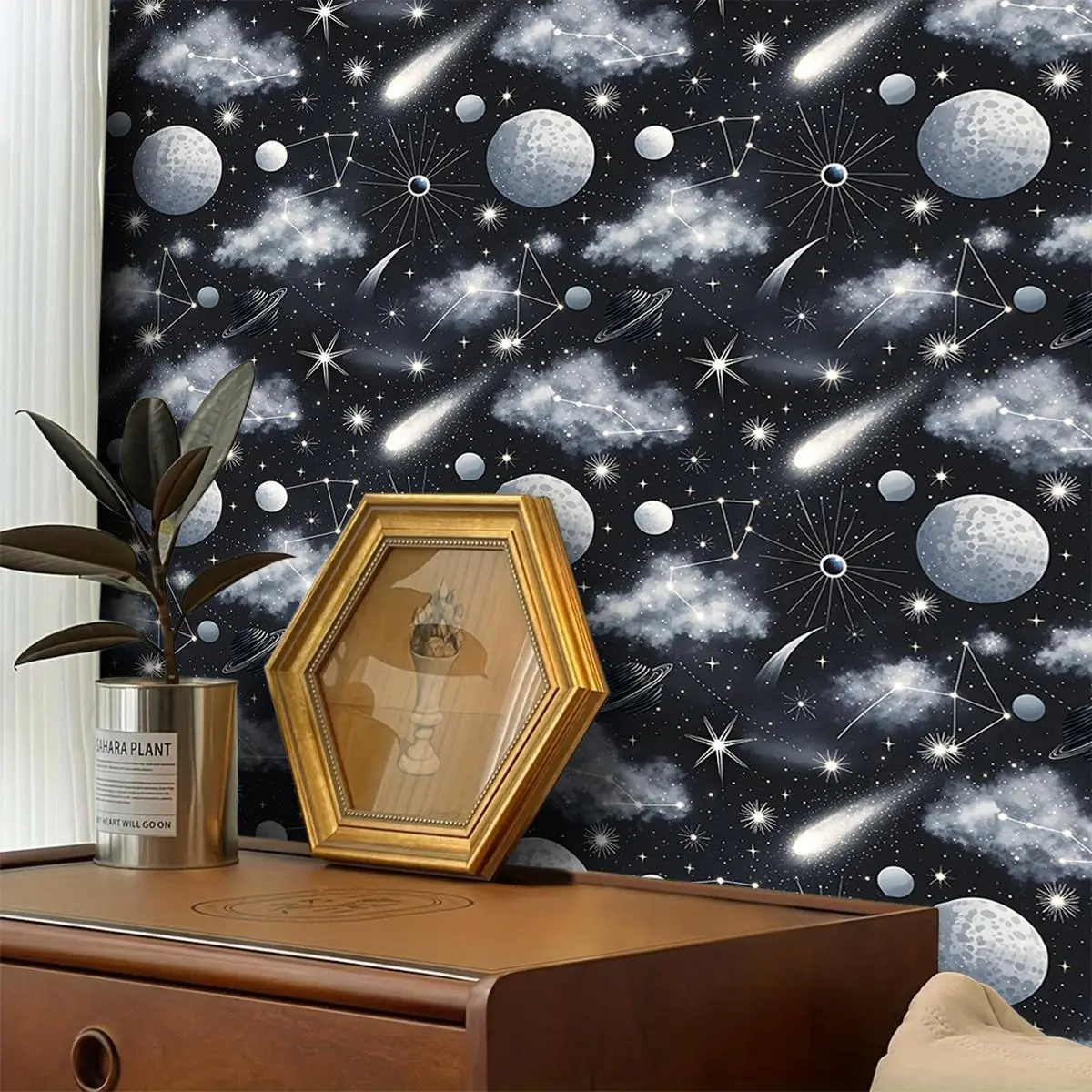 Sci-Fi Dreamy Space Theme Peel and Stick Decorative Wallpaper - Removable Self-Adhesive | Home Decor for Interior Walls, Accent Walls, Living Room, Bedroom Wall Renovation & Dorm/Rental Apartment Makeover