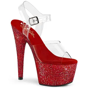 Women's Rhinestone Sandals - Strap Heeled Platform Pumps, Elegant Dress Shoes (Model Bejeweled-708DM)