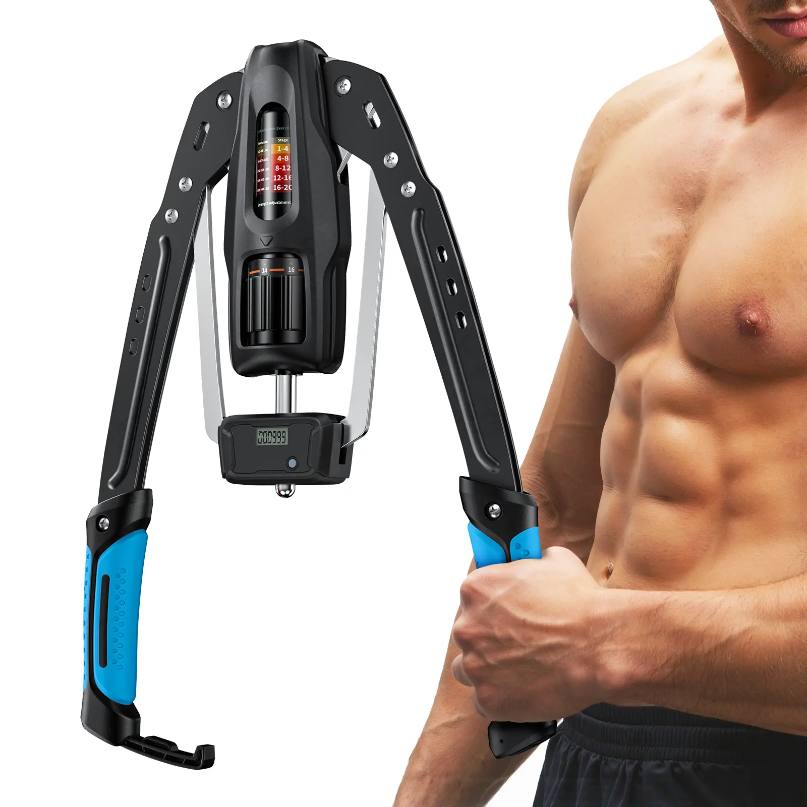 Merach Hydraulic Arm Trainer with Counter, 22‑440lbs Adjustable Resistance, Stable Triangular Structure for Safe Home Workout, Foldable Upper Body Strength Equipment for Men Women BackToSchool