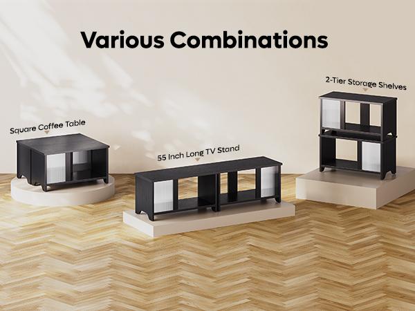 Pinmoco LED TV Stand for TVs up to 65'', Expandable Side by Side or Stacking TV Stand with Storage