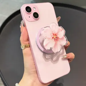 Cute Phone Grip Compatible with MagSafe Adapter Ring Included Magnetic Loop Grip and Phone Stand Cellphone Smartphone Wireless Charging Bracket Easy Install Secure Grip Hands-Free Use Pink Glitter