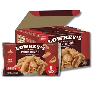 Lowrey's Bacon Curls Microwave Pork Rinds (Chicharrones), Hot and Spicy, 1.75 Ounce (6) (Packaging May Vary)