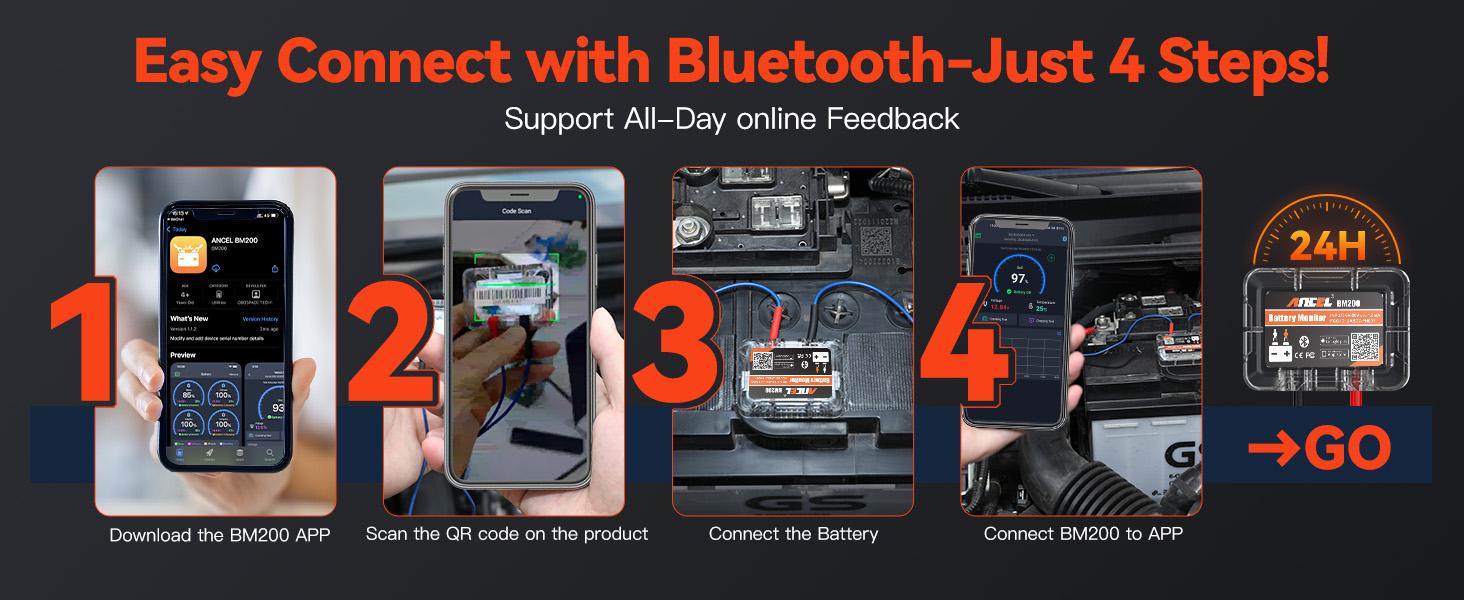 ANCEL BM200 12V Car Battery Tester, Bluetooth 4.2 Auto Battery Monitor for Lithium & Lead-Acid Batteries with Cranking & Charging Test, Alarm, Voltage History Voltmeter for Car/RV/Motorcycle/Truck/Boat ANCEL BM200 12V Car Battery Tester, Bluetooth 4.2 Auto Battery Monitor for Lithium & Lead-Acid Batteries with Cranking & Charging Test, Alarm, Voltage History Voltmeter for Car/RV/Motorcycle/Truck/Boat