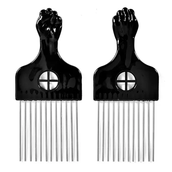 2 Pack Metal Hair Picks for Afro Curly Hair Styling Classic Black Fist Handle Comb for Women Men Daily Use