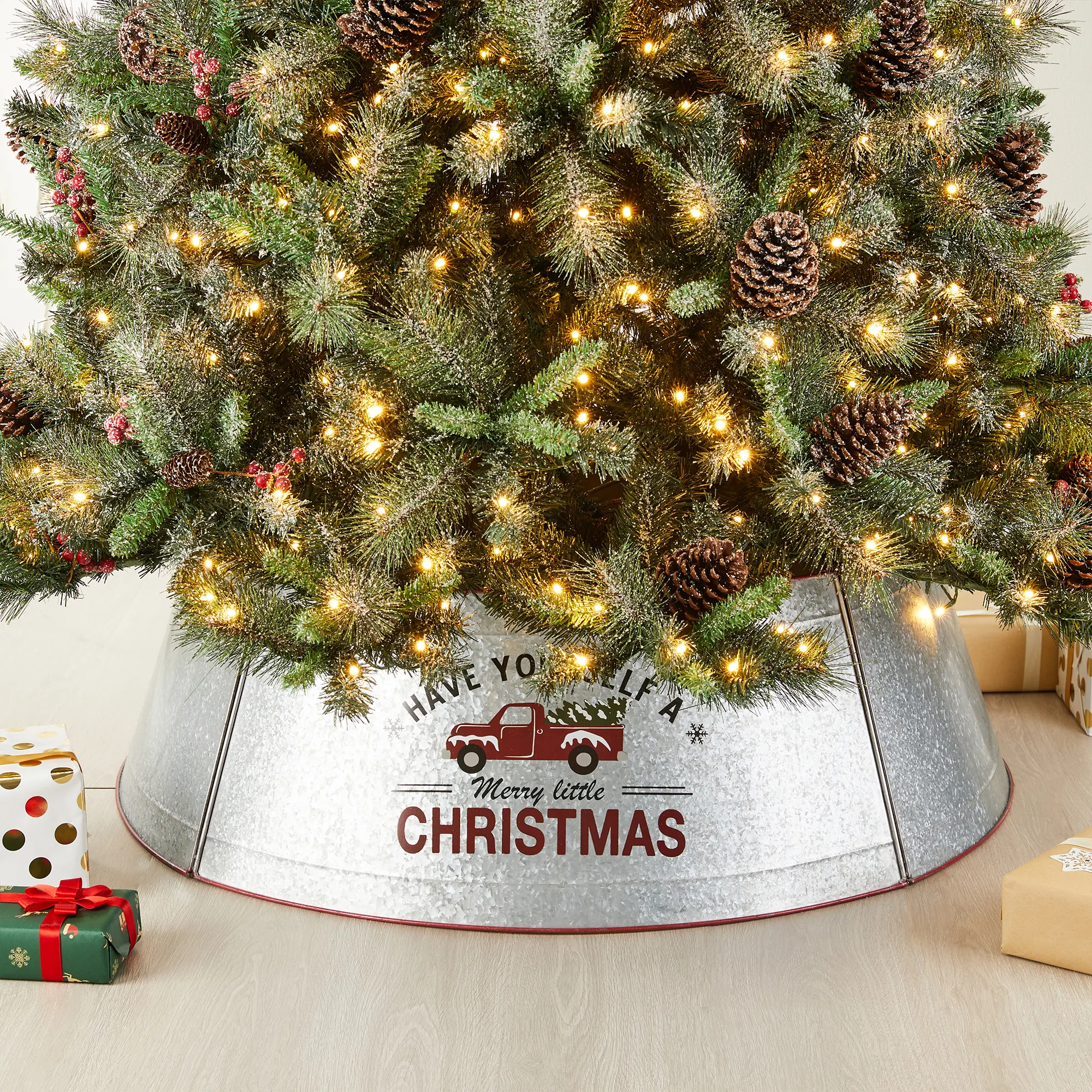 litzhome 40.5"D Christmas Hammered Metal Tree Collar(KD)
