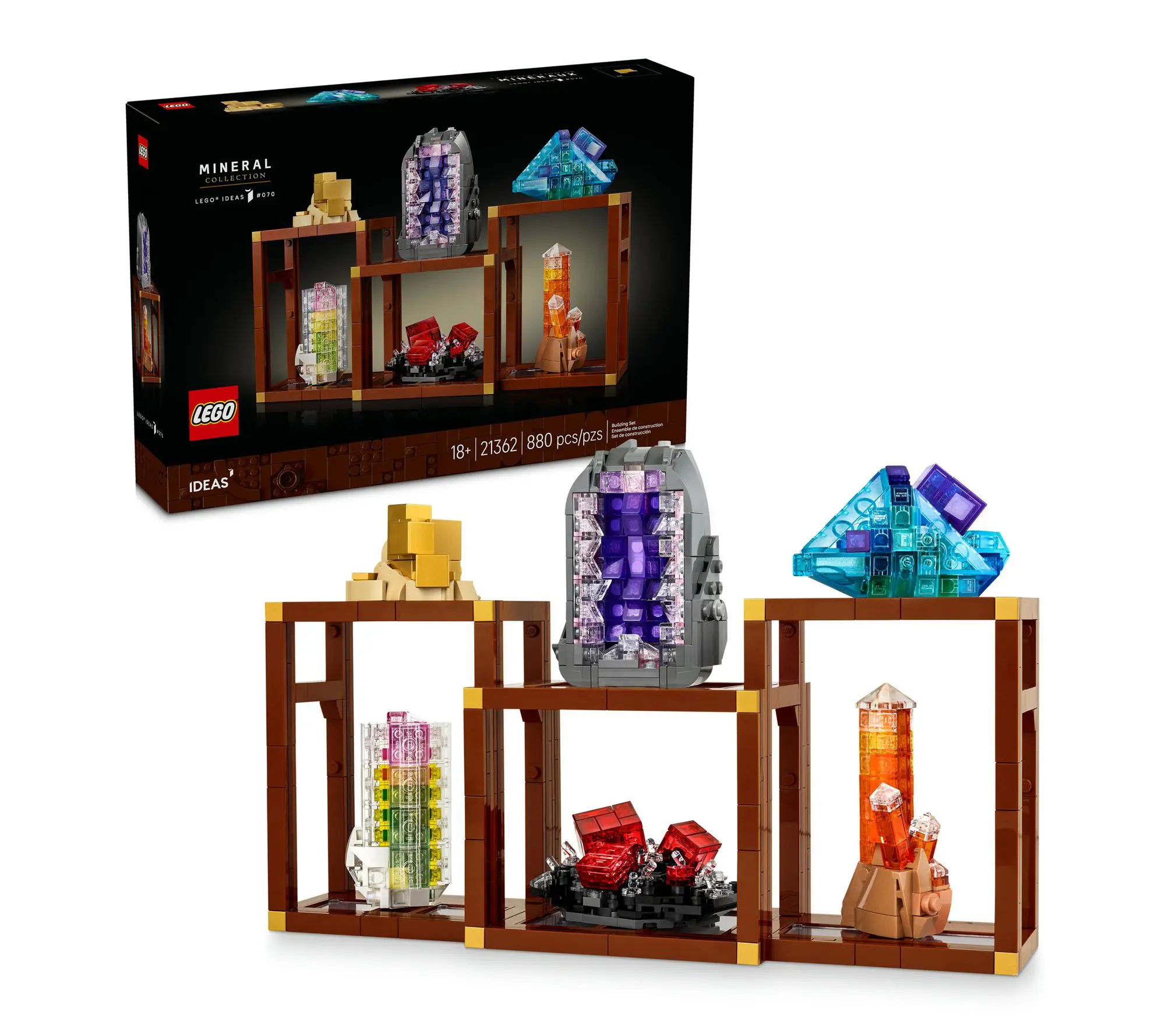 LEGO Ideas Mine ral Collection, Crystal Displa y Shelves, Livi