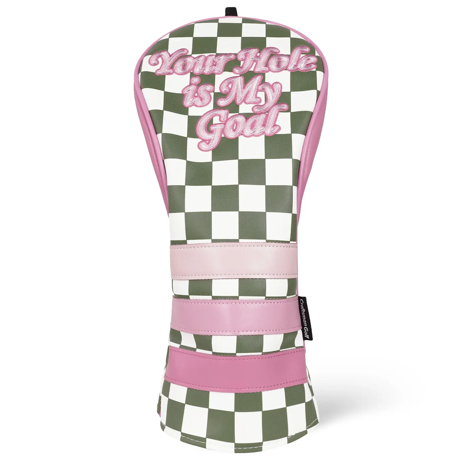 Craftsman Golf Green Plaid Pink Headcovers for Driver Fairway Hybrid Blade, Stylish Design, Popular with Women, Golf Equipment, Girly Golf Accessories