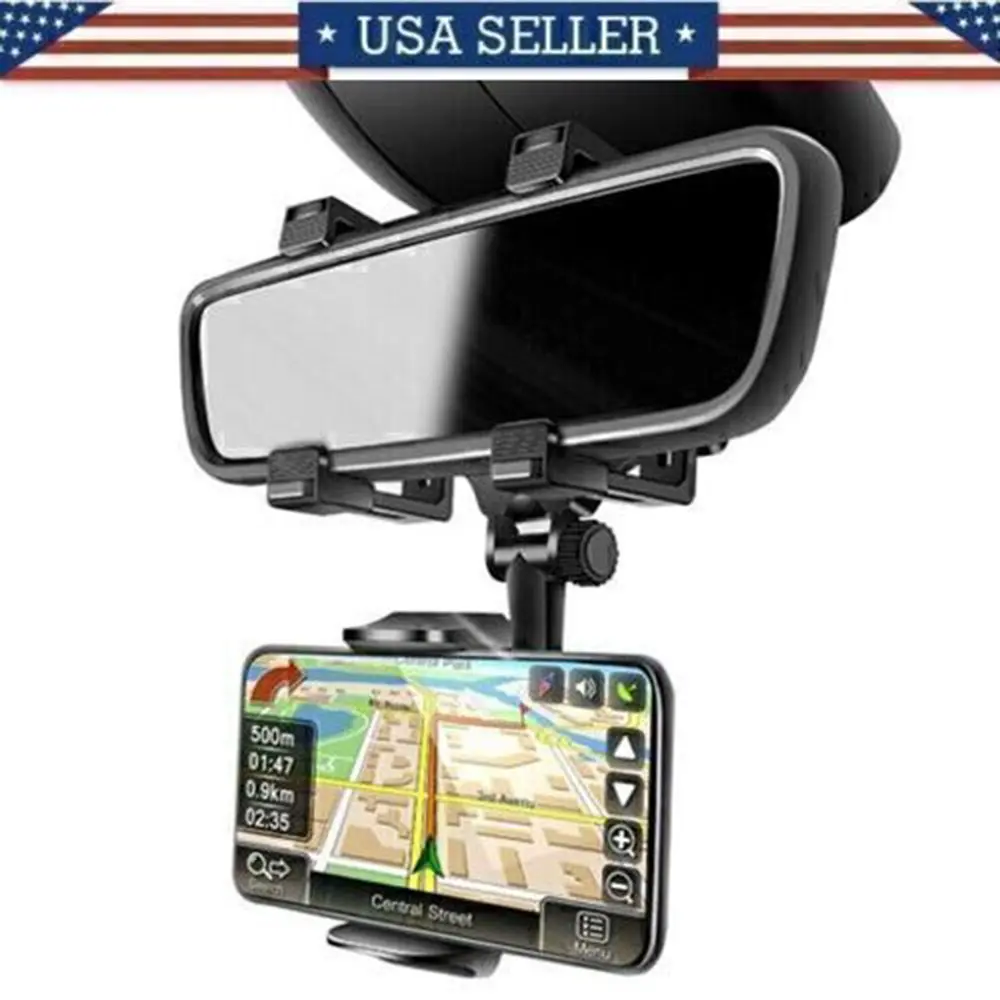 High-Quality ABS Plastic Car Phone Holder - 1x Rearview Mirror Mount, 360° Rotation, Adjustable Angle, Quick Plug-in Use, Mirror-Hidden Use, Fit Under 2.3" Thick Devices, Compatible with iPhone 15/14/13 Pro Max, ToolUpgrade Car Interior Accessory