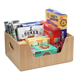 Stackable Bamboo Open-Front Storage Bin (14” x 11” x 6.5”) | Easy-Access Wooden Organizer for Kitchen Pantry, Closet, and Office