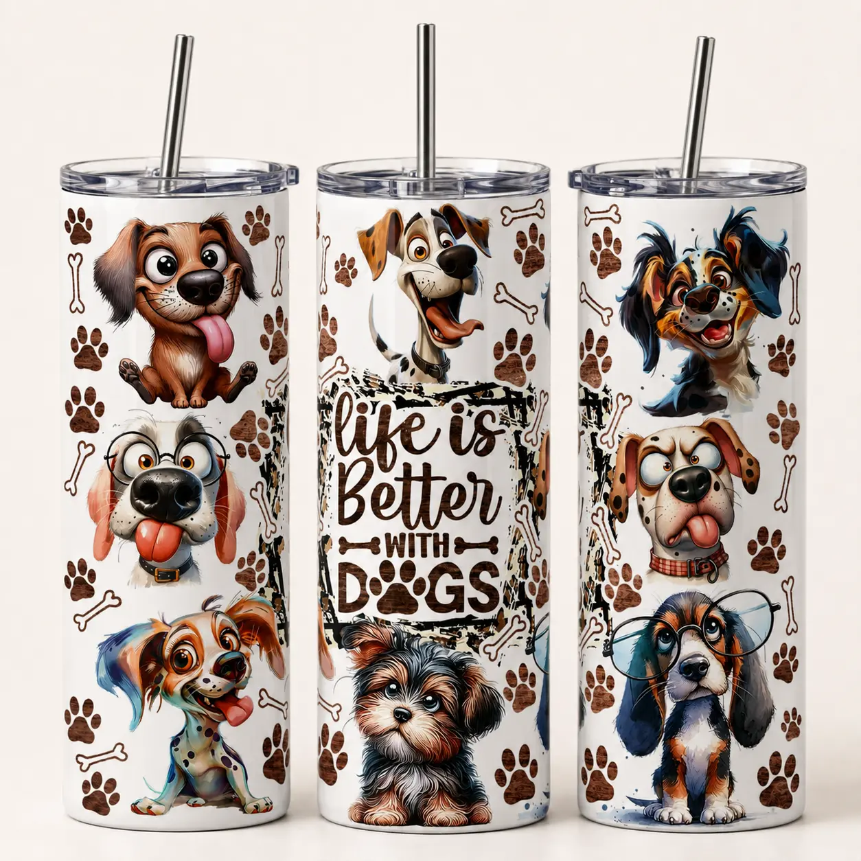 20 oz Straight Stainless Steel Tumbler with Leakproof Lid and Metal Straw