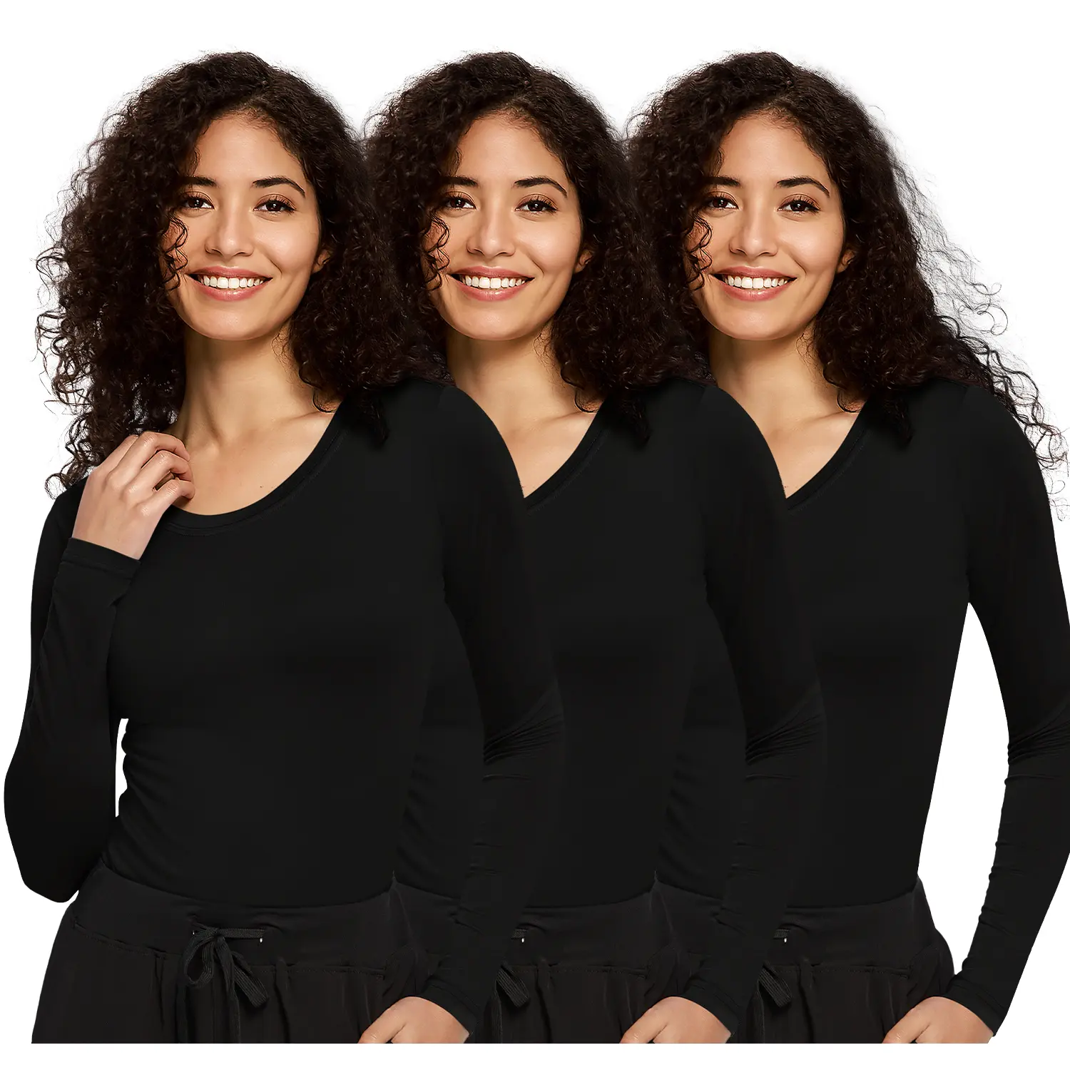 COZYSCRUBS Women's 3-Pack Long Sleeve Underscrub Undershirts - Soft Fabric Black Tshirt, Women's Clothing, Everyday Tops for Workwear
