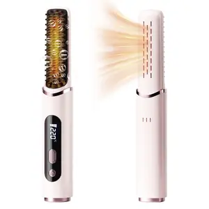 Cordless Hot Brush, Wireless Straightener for Straight to Wavy Hair, 2 in 1 Straightening & Curling Brush, 200 Million Ionic, Safe Mode, Ceramic Coating, Gift