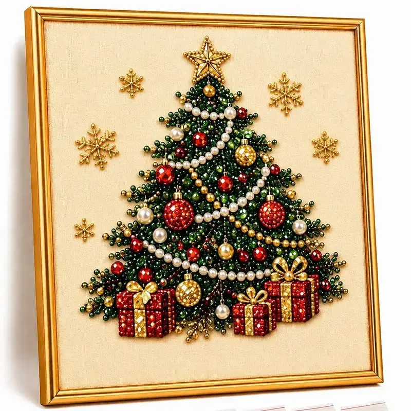Christmas Tree 3D Diamond Painting Craft Kit, Framed Christmas Pearl Art for Beginners, DIY Home Wall Decoration and Holiday Party Gift