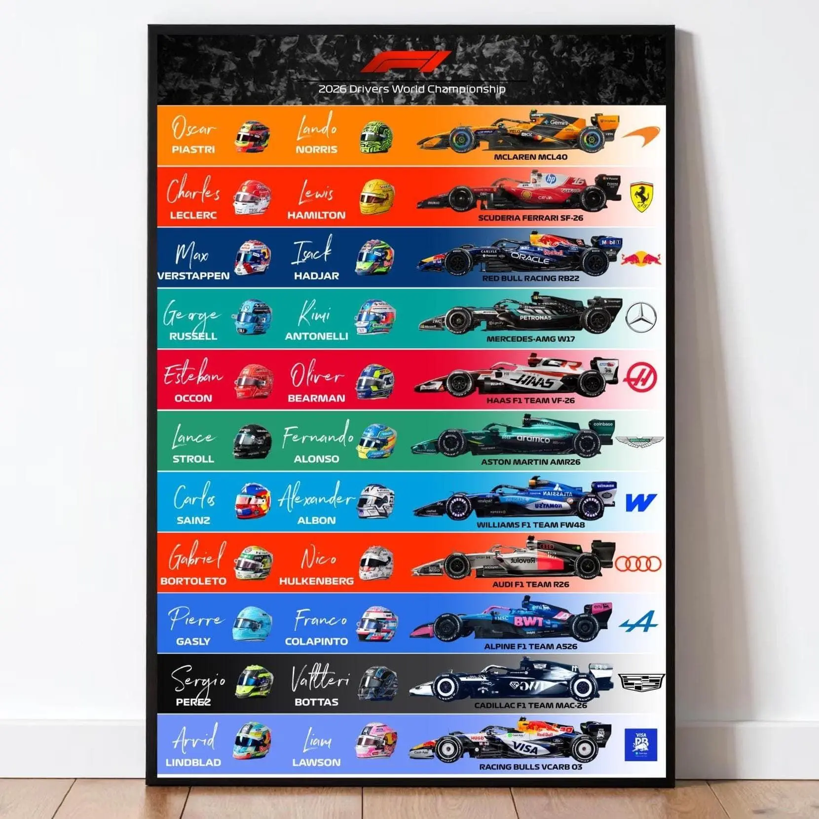 2026 F1 Drivers Championship Poster, Formula 1 Wall Art, Lewis Hamilton Ferrari