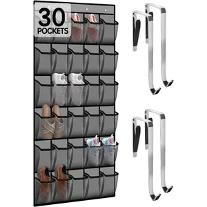 Over the Door Shoe Organizer with 30 Breathable Mesh Pockets - Large Capacity Closet Storage for Men & Women, Hanging Shoe Rack Organizer (Gray)